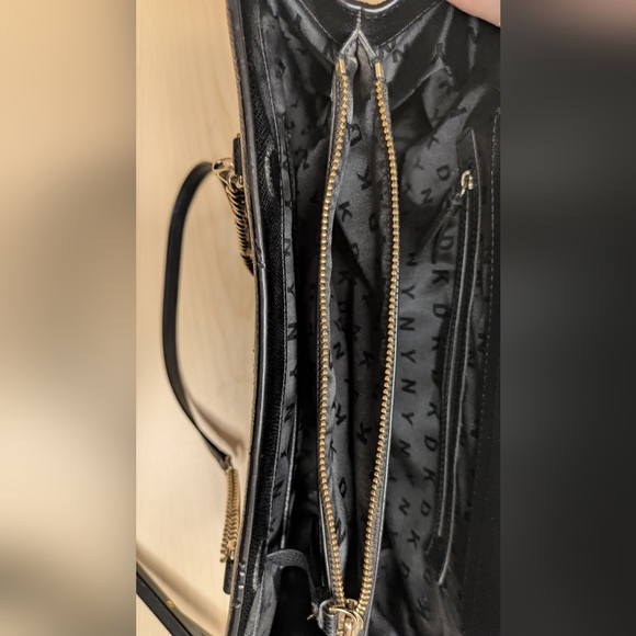 DKNY Black Leather Charm Tote with Gold Accents - Picture 14 of 16